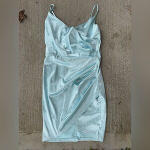 Light blue satin mini bodycon dress